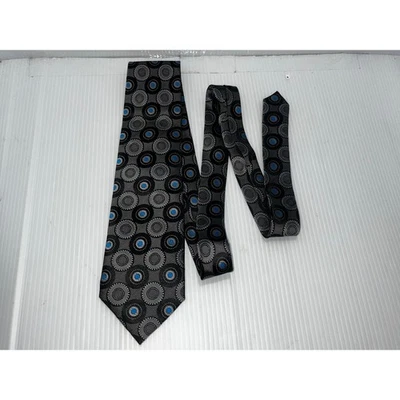 Corbata de seda para hombre Zarrano platino negra gris azul patrón geométrico hecha a mano Foto 1 de 4