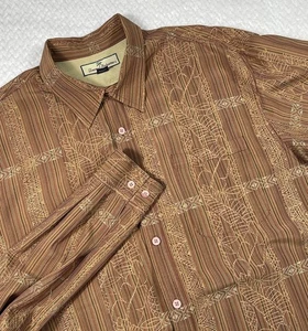 Tommy Bahama Silk Long Sleeve Button Shirt Brown Stripe Size XL - Picture 1 of 8