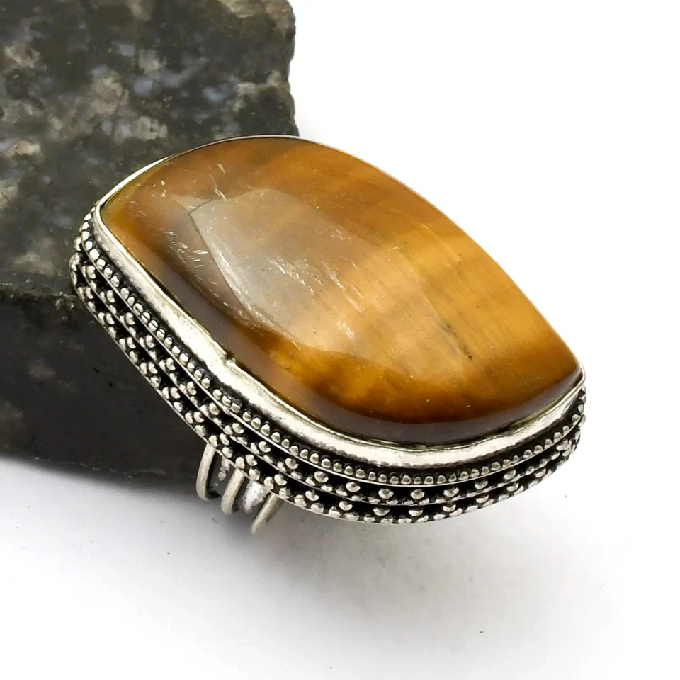 Tiger Eye Gemstone Handmade Antique Design Ring Jewelry US Size-6.75 AR 33057 - Image 1 of 1