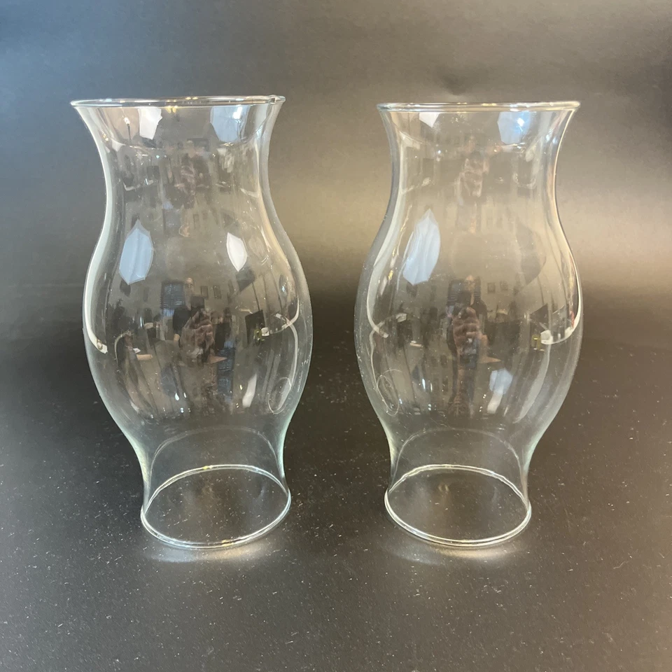 2 Vtg Clear Glass Hurricane Lamp Globes Shades Chimney 8.5” Tall x 3.5” Pair Set - Image 1 of 4
