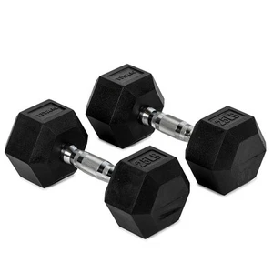 Titan Fitness 25 LB Pair Free Weights, Black Rubber Coated Hex Dumbbell - Picture 1 of 7