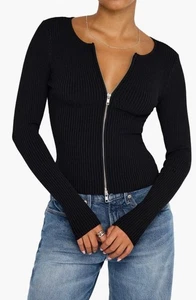 Good American Virgo Rib Zip Front Sweater Size Small New with Tags - Picture 1 of 8