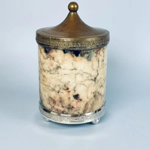 VINTAGE MARMOR ZIGARRENHALTER / GLAS SCHREIBTISCH MIT MESSINGDECKEL - Bild 1 von 13