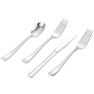 400 PCS Silver Plastic Silverware Set,Disposable Cutlery Set Heavy Duty Flatw... - Picture 1 of 7