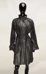 Vintage Strenesse Blue Women's 90's Black Glam Mob Wife Trench Coat Size 38 - Picture 1 of 10