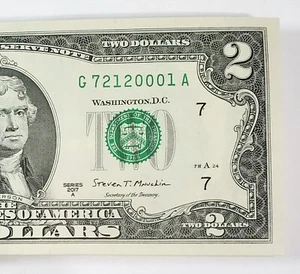 ZWANZIGTAUSEND SERIE Ausgefallene Seriennummer 2 $ Schein 2017A Dollar Schein Lucky # 7 - Bild 1 von 5