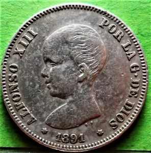 Muy escasa, ALFONSO XIII, 2 Pesetas, 1891, *(18-91), Ag - Picture 1 of 2