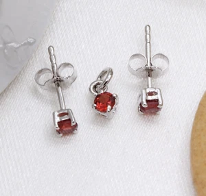 925 Sterling Silver Ruby Handmade Earrings & Pendant Jewelry Set Gift For Her - Picture 1 of 7