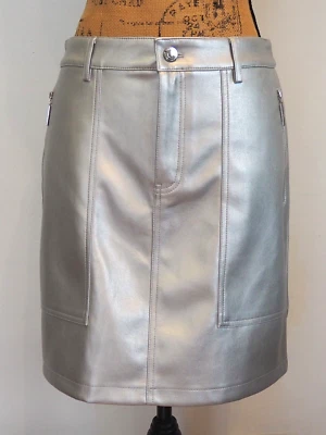 Minifalda Marc New York plateada metálica con bolsillos con cremallera imitación cuero talla 8 nueva con etiquetas Foto 1 de 4