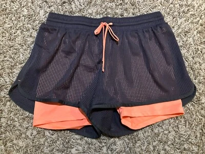 Pantalones Cortos C9 Champion Mujer Gris Medio Salmón Cordón 2 en 1 Malla Atlética Correr Foto 1 de 4