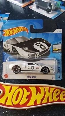 Hot Wheels ~ Ford GT40, White + Decals, Short Card.  More NEW H/W Models Listed! - Image 1 of 4