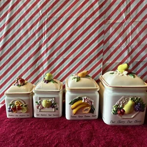 BELLA CASA * GANZ*Rare*VTG.*canister Set(set Of 4 But Banana One Is Broken) - Picture 1 of 24