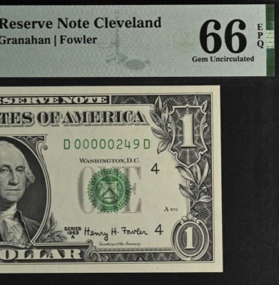 1963A $1 FRN Cleveland PMG 66EPQ wanted 3-digit low serial number 00000249 - Image 1 of 3