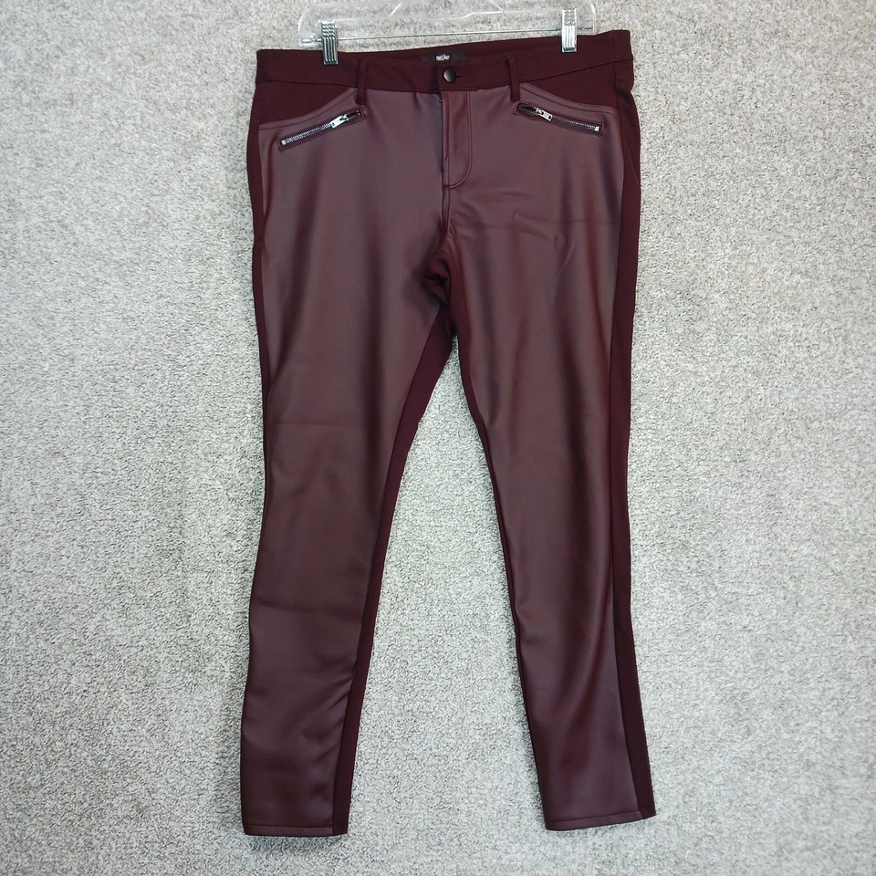 Pantalones Mossimo para mujer 14 borgoña tiro medio imitación cuero elástico extensible cómodos Foto 1 de 4