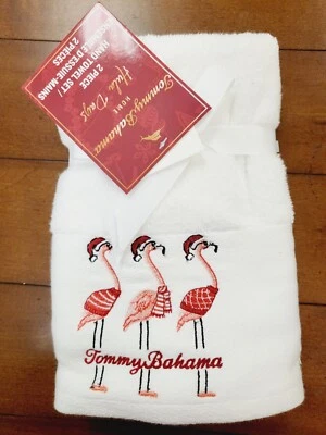 Tommy Bahama Set 2 16x28 Hand Towel Set - Pink Flamingo Christmas Santa Hat NWT - Image 1 of 3