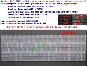 US Keyboard Skin For Dell Latitude 3520 Vostro 15 3510 3515 3520 3525 5510 5515 - Picture 1 of 7