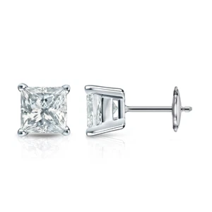 IGI 2.00 Ct Lab Created Princess Cut Diamond Stud Earring 4 Prong 950 Platinum - Picture 1 of 8