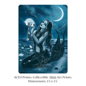 Arte Sirena IMPRESIÓN ACEO Fantasía Gótica Luna Mágica Resplandor Mar Azul Rosa Noche Oscura - Imagen 1 de 3