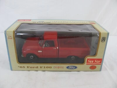 Sun Star 压铸 1/18 比例红色 1965 福特 F100 皮卡车 #1272 状况极佳 — 第 1/4 张图片