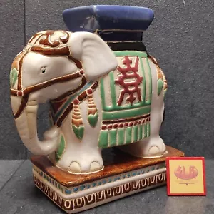 Keramik Elefant Blumenhocker Ca. 20cm - Türkis Blau Weiß Braun | Vintage - Bild 1 von 12