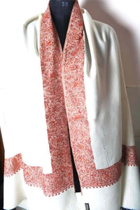 NATURAL WHITE Kashmir Daur Pashmina Shawl 100% Cashmere Handmade Embroidery Wrap - Picture 1 of 7