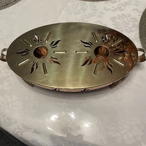 Brass & Copper Metal Food Warmer Chafing Dish 2 Two Dual Burner - Picture 1 of 5
