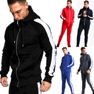 Premium 2pcs Mens Trasuit Set With Zip Hooded Coat And Comfortable Joggers - Picture 1 of 6