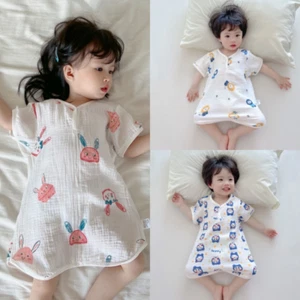 Summer Kid's Double-layer Gauze Sleeping Top Boy's and Girl's Button Nightgown - Picture 1 of 16
