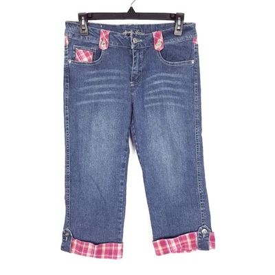 Pantalones de mezclilla recortados capri elásticos a cuadros rosas vintage Y2K Apollo talla 3/4 Foto 1 de 4