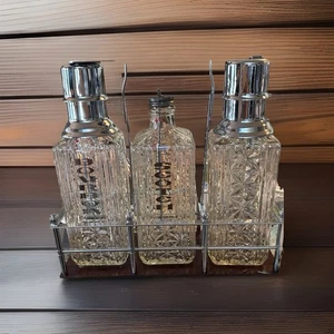 Gorgeous MCM Vintage cut glass decanter set in chrome carrying rack - Picture 1 of 6