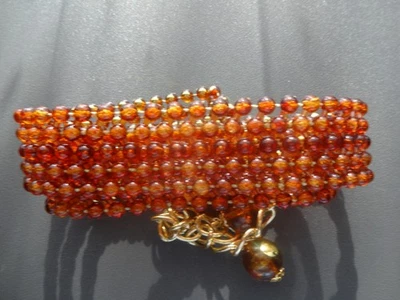 Vtg Celluloid 60's Mid Century Amber Color Bieaded  Women's Stretch Belt 38" Sz - Image 1 of 4