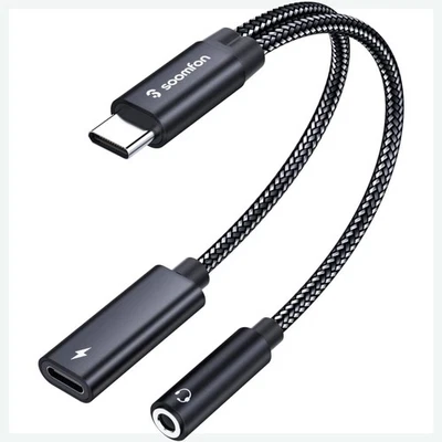 Soomfon 2-in-1 USB C auf Klinke Adapter mit Ladestrom, DAC, 60W Schnellladung - Bild 1 von 2