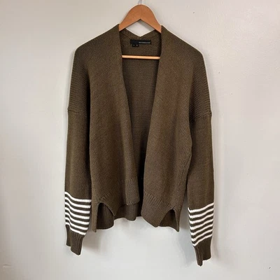 Cárdigan abierto 360 mezcla de algodón verde oliva puño a rayas suéter de gran tamaño pequeño Foto 1 de 4