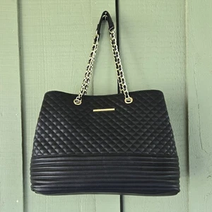 STEVE MADDEN Black Vegan Quilted Chain Strap Shoulder Tote Bag. - Picture 1 of 4