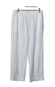 Eileen Fisher Linen Wide Leg Straight Pants White Size S Elastic Waist Pockets - Picture 1 of 8