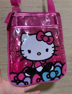Bolso Bandolera Sanrio Hello Kitty Niñas Rosa Lentejuelas Arcos Brillo 7"X8.5" - Imagen 1 de 15
