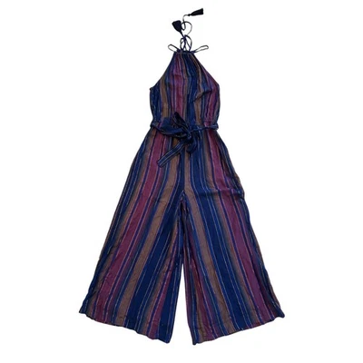 Mono Cleobella Azul Púrpura Rayas Halter Cinturón Mujer Talla 0 Boho Chic Foto 1 de 4