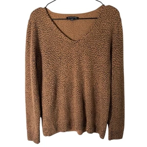 41 Hawthorn Animal Print V Neck Cashmere Sweater Camel Tan Black Medium - Picture 1 of 4