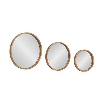  Valenti Modern Wooden Round Wall Mirror Set, Set of 3, Varying Sizes, Natural  - Image 1 of 4