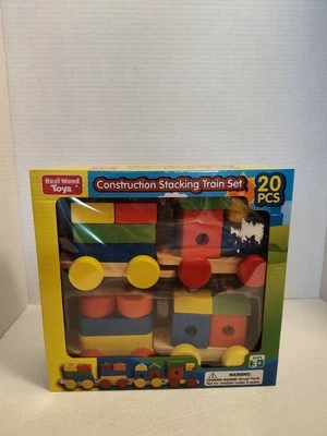 Real Wood Toys Construction Stacking Train Set 20pcs Colorful Building Blocks  - Image 1 of 4