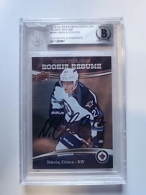 Tarjeta de radiocontrol de novato UD CONTOURS 2015-16 FIRMADA POR NIKOLAJ EHLERS BAS BECKETT AUTO Foto 1 de 2