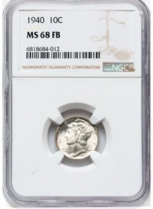 1940 Mercury Dime   NGC MS-68 FB  Full Bands - Picture 1 of 2