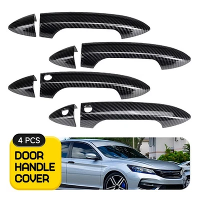 Cubiertas de manija de puerta trasera delantera de fibra de carbono con llave inteligente para Honda Pilot 2016-2022 Foto 1 de 4