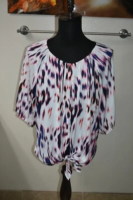 Jennifer Lopez Womens Pink Black Animal Print Front Tie Blouse Sz Large - Image 1 of 4