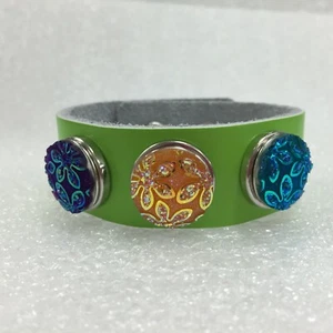 Green 3-Snap Leather Bracelet fits Ginger, Noosa, and any Other Snap - Picture 1 of 2
