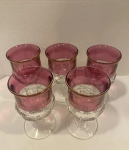 5 Water Goblets Tiffin Kings Crown Ruby Flashed Cranberry Thumbprint STUNNING - Picture 1 of 5