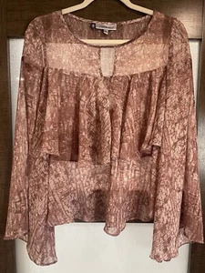 Jennifer Lopez Rüschen Glockenärmel halbtransparent Schlangenleder Print Mauve Bluse XS - Bild 1 von 12