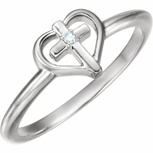 Anillo de cruz de diamantes con corazón en plata de ley - Imagen 1 de 2