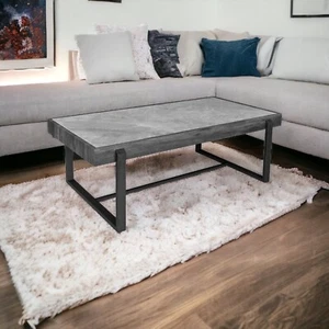Industrial Style Ceramic Top Wooden Veneer Surround Coffee Table With Metal Legs - Picture 1 of 6
