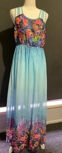 FARINELLI Size Medium Strappy Lightweight Half-Lined Blue Floral Maxi Dress - Picture 1 of 9